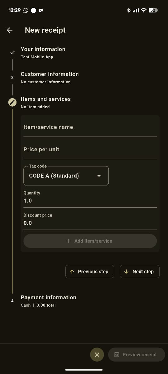 Items and Services Form
